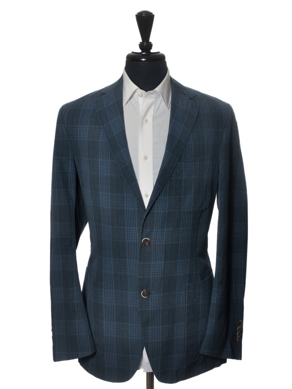 SuitSupply Blue Check Washed Cotton Linen Sport Coat 34304